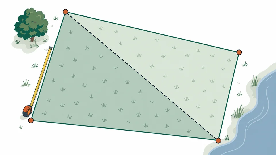 Una parcela de cuatro lados dividida por una diagonal en dos triángulos.